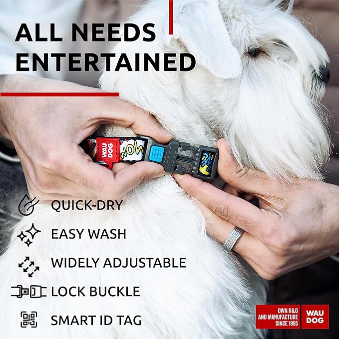 WAUDOG Nylon Dog Collar - Adjustable Dog Collar for Large Dogs, Small & Medium Dogs - Breakaway Puppy Collars for Large Breed Dogs - Boy & Girl Dog Collars with Durable Plastic Buckle and QR Dog Tag