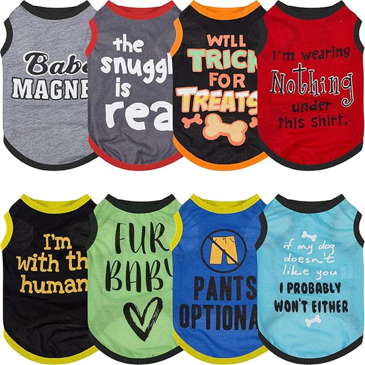Saintrygo 8 Pieces Dog Shirts Pet Printed Clothes with Funny Letters Summer Pet T Shirts Cool Puppy Breathable Dog Outfit Soft Sweatshirt Cats(Classic Pattern,X- Large)