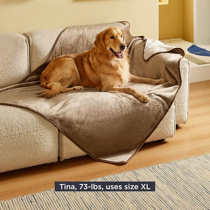 Bedsure Waterproof Dog Blankets for Extra Large Dogs - XL Cat Blanket Washable for Couch Protection, Sherpa Fleece Puppy Blanket, Soft Plush Reversible Throw Furniture Protector, 50"x60", Camel