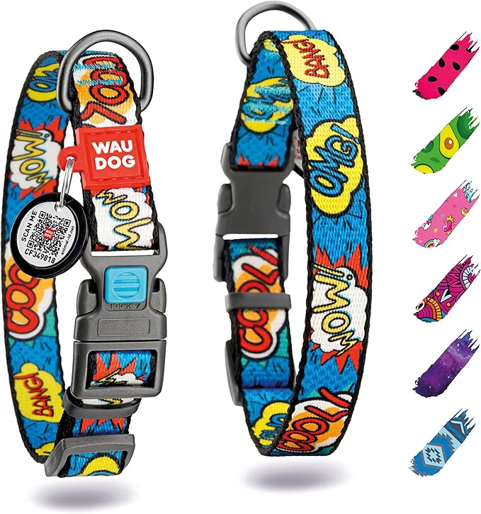 WAUDOG Nylon Dog Collar - Adjustable Dog Collar for Large Dogs, Small & Medium Dogs - Breakaway Puppy Collars for Large Breed Dogs - Boy & Girl Dog Collars with Durable Plastic Buckle and QR Dog Tag