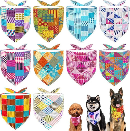 10pcs Dog Bandanas Patchwork for Medium Breed Dog Kerchief Triangle Bibs Scarves Pink Blue Yellow Girl Boy Grooming Costume