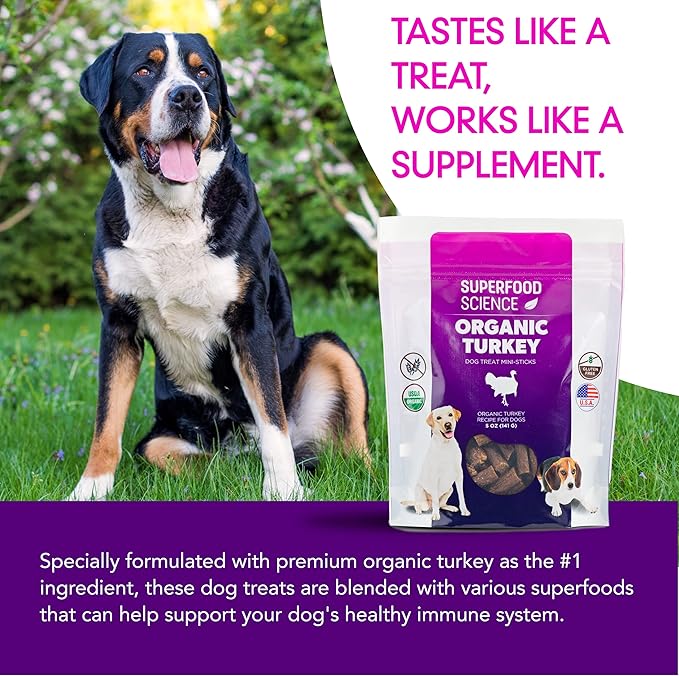 Organic Dog Treats for Small, Medium & Large Dogs – Turkey Training Treats for Puppies & Adult Dogs, Grain-Free, Hypoallergenic, All-Natural, Healthy, Low-Calorie, Semi-Soft Chews, Made in USA, 5 oz
