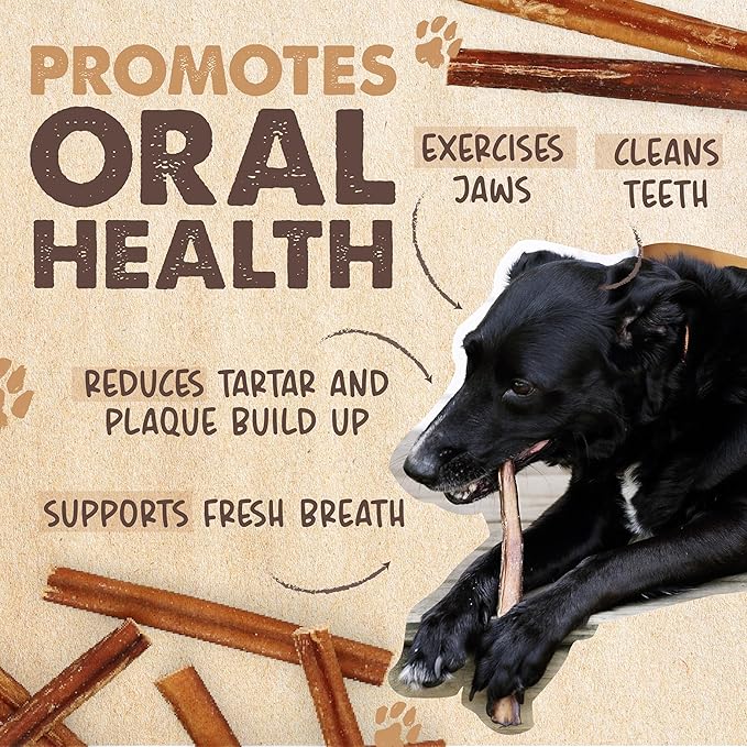 Mighty Paw Naturals 12" Bully Sticks for Dogs - Grass Fed Beef Chews. Dog Bully Sticks for Large Dogs, Medium and Small Breeds. Lower Odor Treats for Small Pets. Single Ingredient