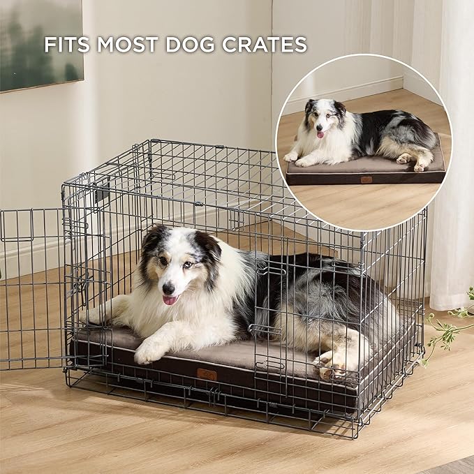 Bedsure Memory Foam Dog Bed Large Sized Dog - Orthopedic Waterproof Pet Beds for Crate with Removable Washable Water-Resistant Cover and Nonskid Bottom, Plush Flannel Fleece Top Pet Mat, Brown
