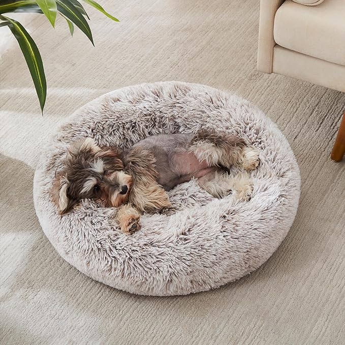 WESTERN HOME WH Calming Dog & Cat Donut Cuddler, Anti-Anxiety Warming Cozy Soft Round Bed, Fluffy Faux Fur Plush Cushion for Small Medium Dogs and Cats (20"/24"/27"/30")