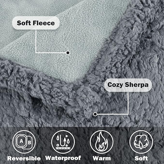 Waterproof Dog Blanket,Premium Pet Puppy Cat Soft Fleece Sherpa Throws Blanket Cushion Mat for Car Seat Furniture Protector Cover Small 50" x 30" by Pawsse Gray