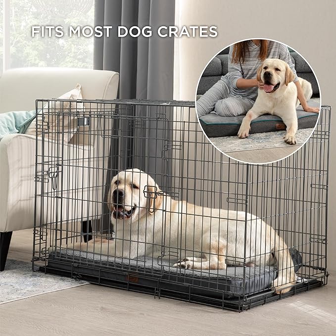 Bedsure Memory Foam Dog Crate Bed for Extra Large Dogs - XL Orthopedic Waterproof Pet Beds with Removable Washable Water-Resistant Cover and Nonskid Bottom - Plush Flannel Fleece Top Pet Mat, Grey