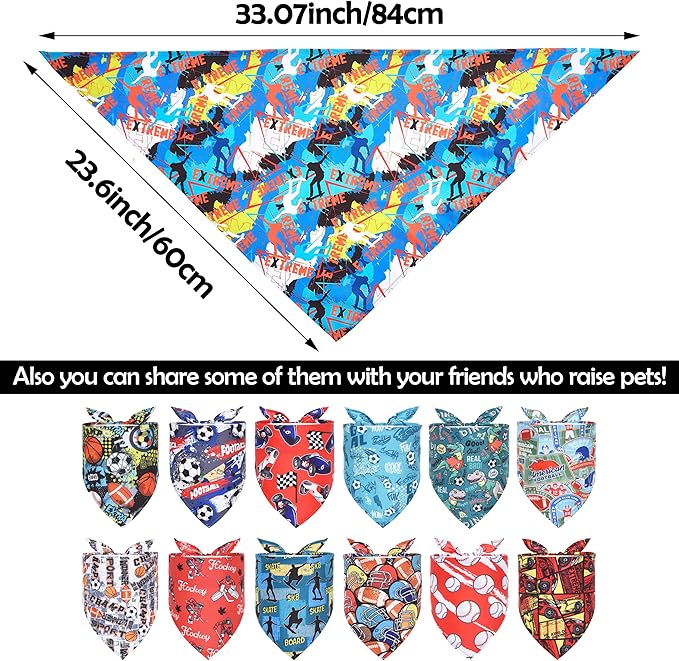 50PCS Dog Bandanas Boy Large Bulk Sports America Football Baseball Basketball Racing Skate Soccer for Extral Large XL XXL Breed Scarves Grooming Accessories
