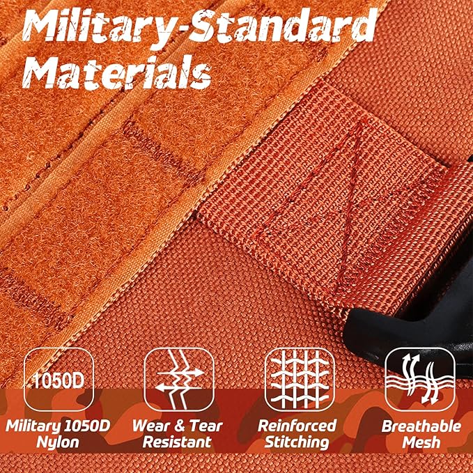 rabbitgoo Tactical Dog Harness for Large Dogs, Heavy Duty Dog Harness with Handle, No-Pull Service Dog Vest Large Breed, Adjustable Military Dog Vest Harness for Training Hunting Walking, Orange, M