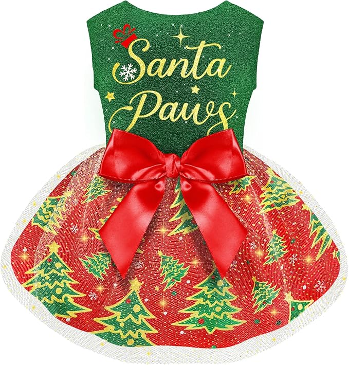 Dog Christmas Outfit and Costume - Funny Puppy Dress With Bow for Small and Large Dogs - Pumpkin Witch Bat Pet Halloween Clothes