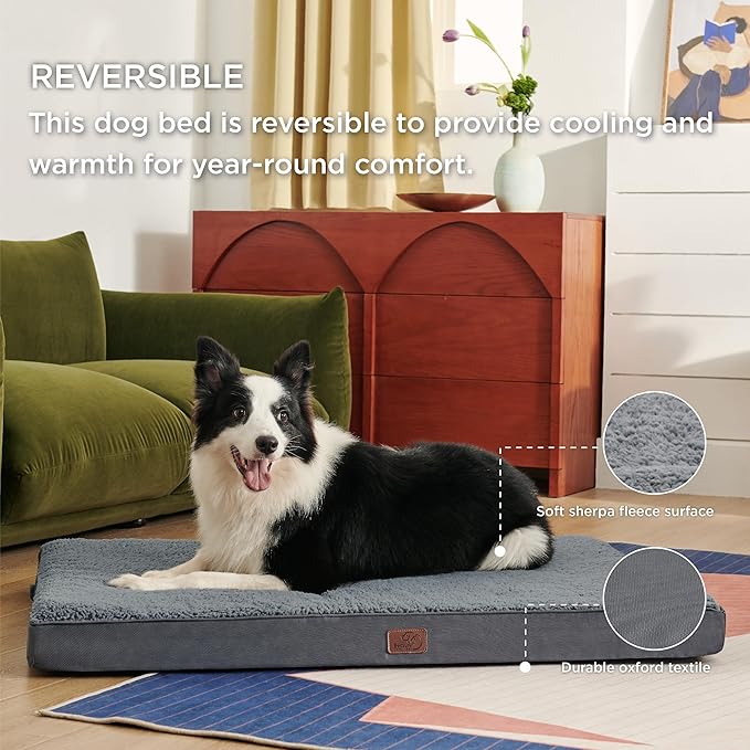 Bedsure Large Dog Bed for Crate - Orthopedic Waterproof Puppy Beds with Removable Washable Cover, Egg Crate Foam Pet Mat, Suitable for Pet Up to 90 lbs