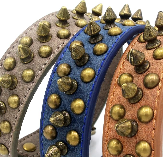 Spiked Dog Collar Soft Pu Leather Mushrooms Rivet Spike Studded Puppy Adjustable Pet Collars for Small Breeds (L, Brown1)