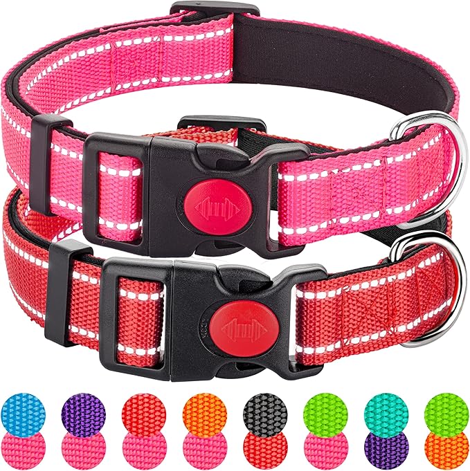 2 Pack Reflective Dog Collars for Medium Large and Small Breed Dogs Male Female,Padded Soft Durable Nylon Neoprene Collar for Puppy Dogs Girl Boy with Quick Release Safety Buckle,Pink,Red,S