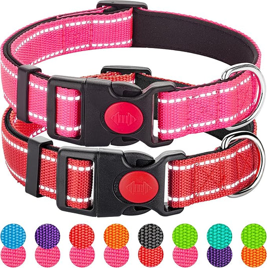 2 Pack Reflective Dog Collars for Medium Large and Small Breed Dogs Male Female,Padded Soft Durable Nylon Neoprene Collar for Puppy Dogs Girl Boy with Quick Release Safety Buckle,Pink,Red,S