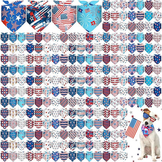 Sanwuta 120 Pcs Patriotic Dog Bandanas Bulk 4th of July Pet Scarves Adjustable Soft Cute Dog Triangle Scarfs for Medium Small Dogs Cats Large Puppy