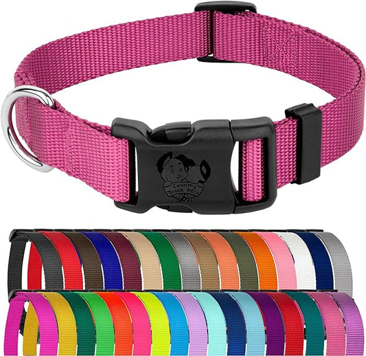Country Brook Petz - American-Made Dog Collar for Large, Medium, and Small Dogs and Puppies - Deluxe Heavy Duty Nylon in 33 Dazzling Colors (Small, 3/4 Inch Wide, Rose)