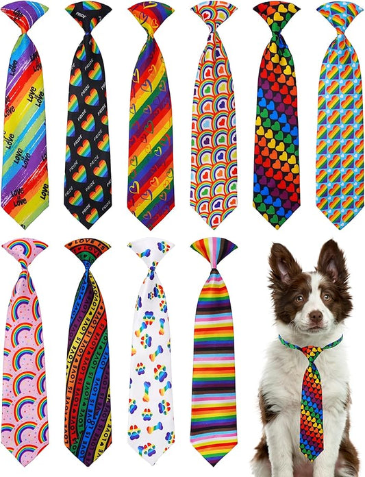 PET SHOW 10 Pack Pride Month Big Dog Ties Neckties for Large Breed Dogs XL Rainbow Neck Ties Bowties Girl Boy Pets LGBT Costumes Dog Adjustable Holiday Grooming Accessories Wedding Party Gift Favor