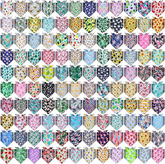 Amylove 120 Pcs Dog Bandanas Bulk Holiday Triangle Dog Pack Puppy Kerchief Bandana Adjustable Pet Scarf for Pet Cat Costume Accessories Decor Summer(Flower)