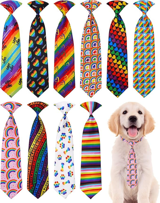 PET SHOW 10 Pack Pride Month Dog Ties Neckties for Large Medium Dogs Rainbow Neck Ties Bowties Girl Boy Pets LGBT Costumes Dog Adjustable Holiday Grooming Accessories Wedding Party Gift Favor