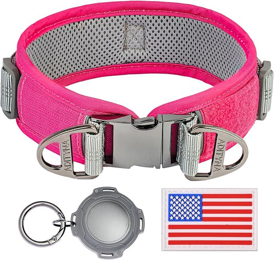 Durable 2-inch AirtTag Dog Collar for Medium Dogs – Reflective, Heavy-Duty Metal Buckle, Comfortable Mesh Lining, Includes Patch and AirTag Holder (Pink, Medium: Fit 15" - 18" Neck)
