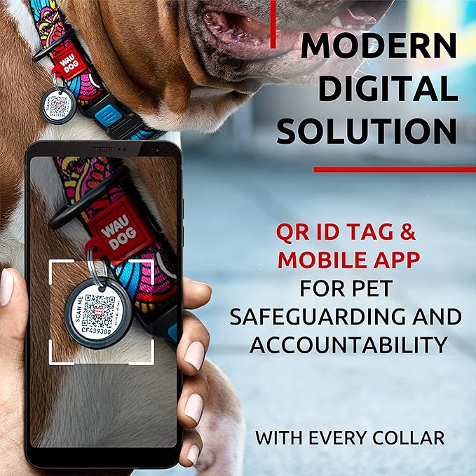 WAUDOG Nylon Dog Collar - Adjustable Dog Collar for Large Dogs, Small & Medium Dogs - Breakaway Puppy Collars for Large Breed Dogs - Boy & Girl Dog Collars with Durable Plastic Buckle and QR Dog Tag