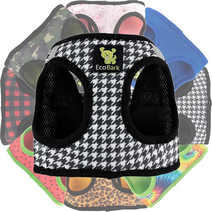 EcoBark Step in Dog Harness - Reflective Soft Luxurious Mesh Dog Harnesses for Extra Small Dog Breeds- Comfort Secure Halter No Pull Adjustable Pet Vest (Houndstooth, Xs)