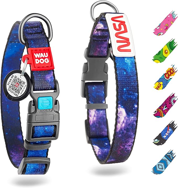 WAUDOG Nylon Dog Collar - Adjustable Dog Collar for Large Dogs, Small & Medium Dogs - Breakaway Puppy Collars for Large Breed Dogs - Boy & Girl Dog Collars with Durable Plastic Buckle and QR Dog Tag