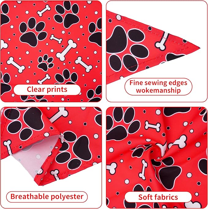 60 Pcs Paw Print Dog Bandanas 3 Sizes Dog Bandanas Bulk for Small Medium Large Dog Cats Adjustable Scarves Daily Party Grooming S M L