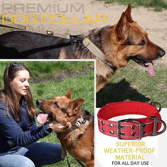 ADITYNA Heavy Duty Dog Collar for Extra-Large Dogs - Reflective Red Collar with Handle for Training, and Walking - Wide, Thick, Tactical, Soft Neoprene Padded