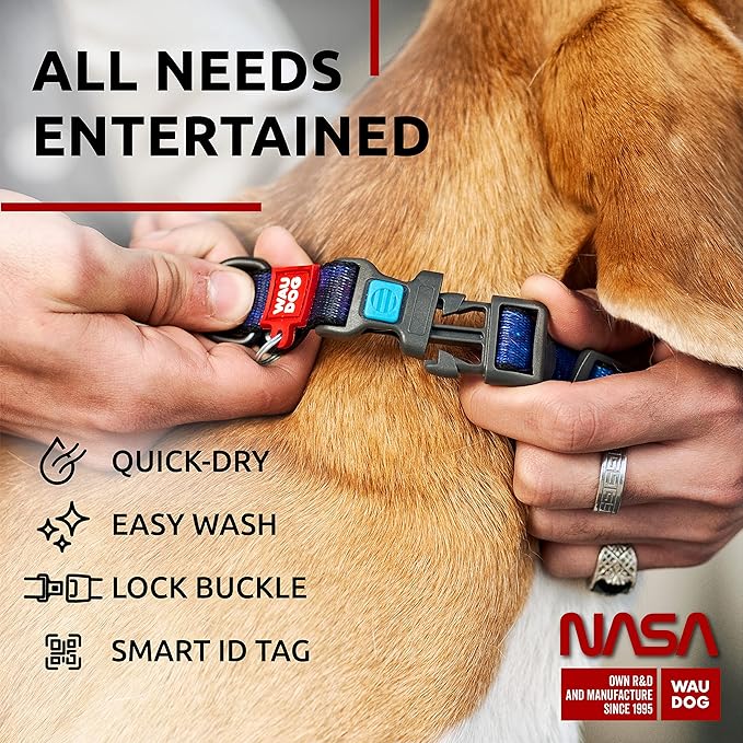 WAUDOG Nylon Dog Collar - Adjustable Dog Collar for Large Dogs, Small & Medium Dogs - Breakaway Puppy Collars for Large Breed Dogs - Boy & Girl Dog Collars with Durable Plastic Buckle and QR Dog Tag