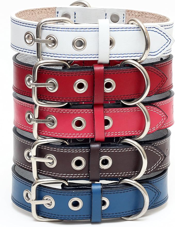 Premium Leather Collars with Stainless Steel Buckles (18"-21", Pink)