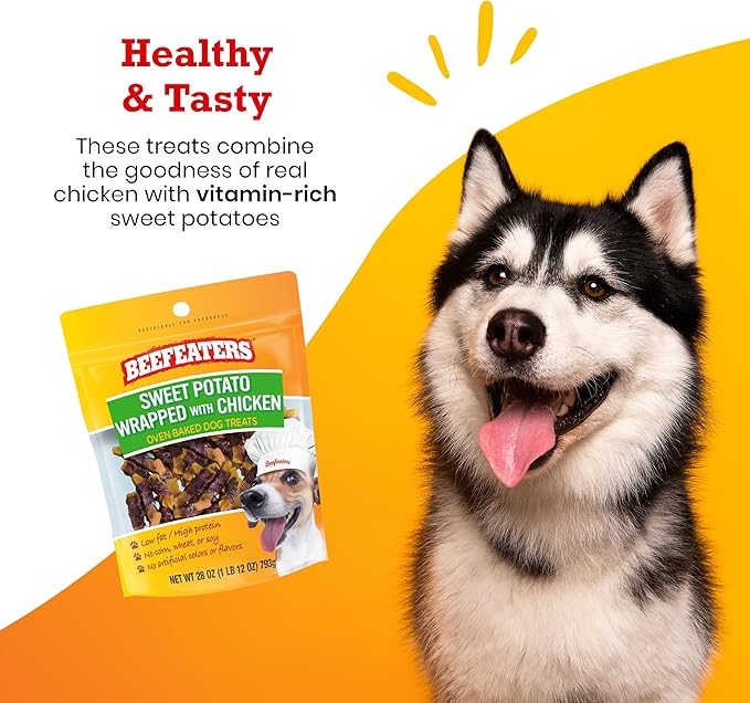 Beefeaters Sweet Potato Wrap with Chicken 28oz – Dog Treat. No Corn, Wheat, Soy or Gluten, Low Fat, Whole Muscle Jerky, Ideal for Training & Snacks
