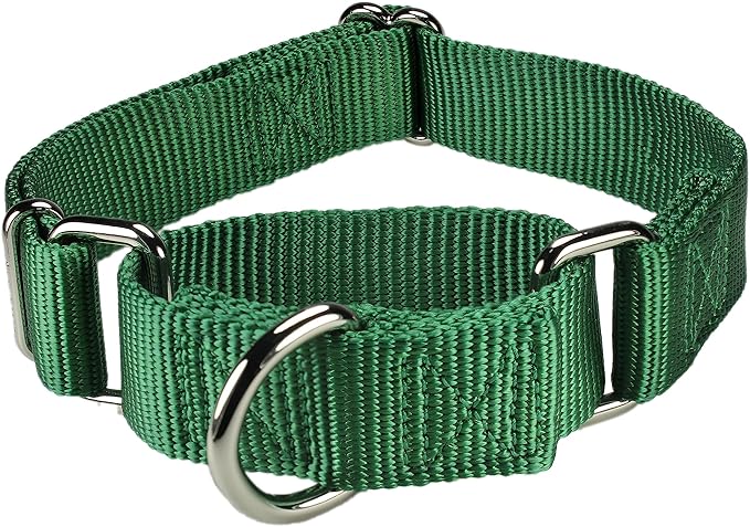 Mikivery Martingale Dog Collar Nylon Adjustable and Safety Training Colourful Comfortable Metal Buckle Pet Collars for Small Medium and Large Dogs(Dark Green,L)