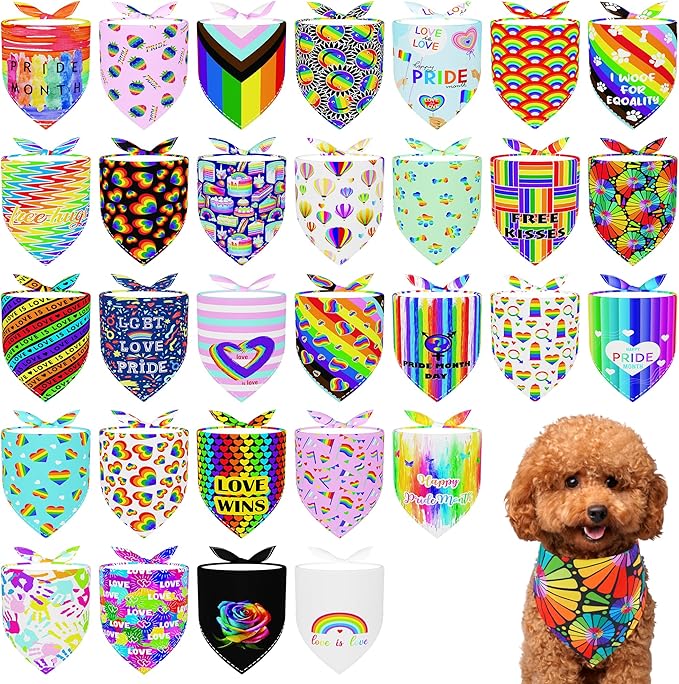 30 Pack Pride Dog Bandanas Bulk for Small Dogs Kittens Breed 18 Inch Rainbow Dog Bandanas XS Puppy Doggy LGBT Dogs Bandana Grooming S