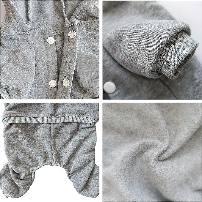 LifeWheel Dog Hoodie, Pet Jumpsuit Fleece Sweatshirt with Buttons, Clothes, Cold Weather Coats, Pajamas, Winter Warm Cotton Puppy Hoodie 4 Legs Clothes for Small Medium Large Dogs Cats Boy Girl Grey