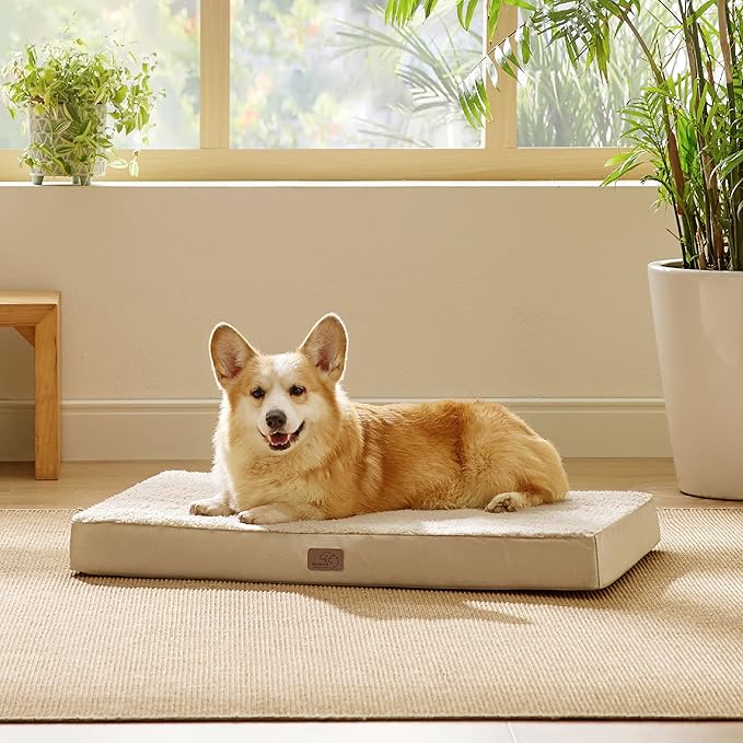 Bedsure Large Dog Bed for Crate - Orthopedic Waterproof Pet Beds with Removable Washable Cover, Egg Crate Foam Crate Mat, Suitable for Pet Up to 50 lbs
