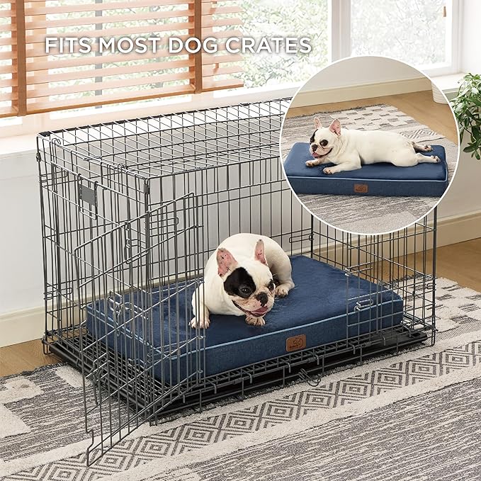 Bedsure Memory Foam Dog Bed Medium Size Dogs- Orthopedic Waterproof Pet Beds for Crate with Removable Washable Water-Resistant Cover and Nonskid Bottom - Plush Flannel Fleece Top Pet Mat, Navy