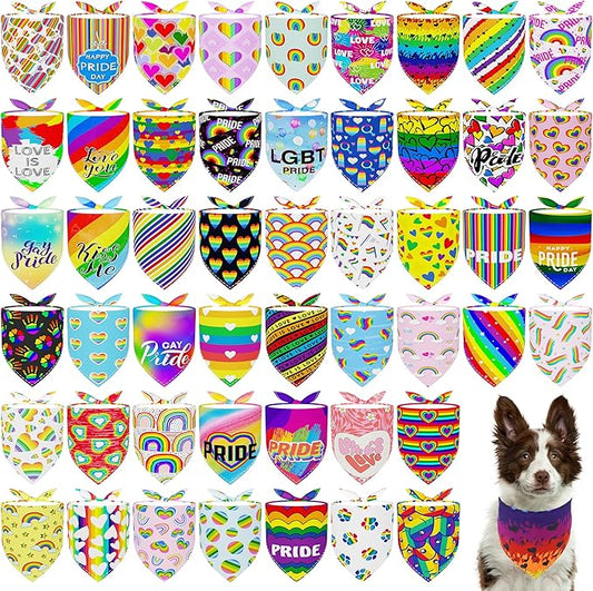 50PCS Pride Day Dog Bandanas Large Bulk for Large Extra Large XL XXL Boys Girls Adjustable Triangle Bibs Scarves Kerchief Grooming Celebration Accessories