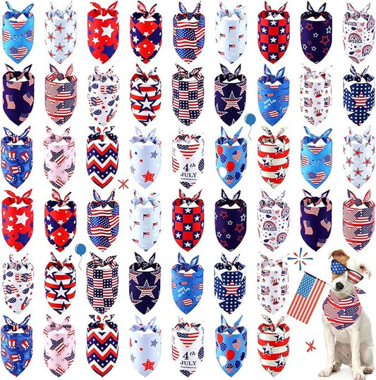 Sumind 50 Pieces Patriotic Dog Bandanas Bulk America Flag Bandanas for Dogs Triangle Pet Scarf for 4th of July Independence Day Memorial Day Pet Costume Accessories(25.6 x17.7 x 17.7 Inch)