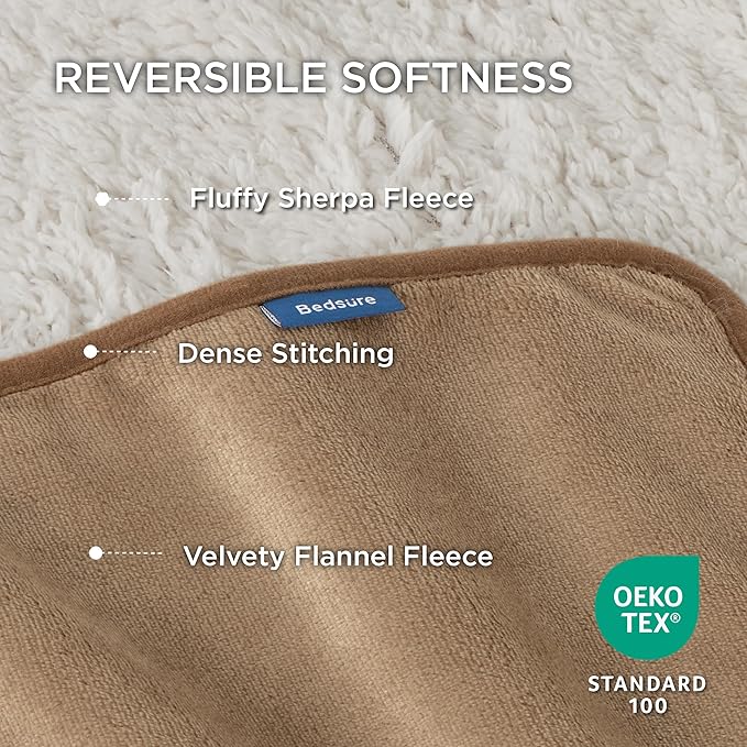 Bedsure Waterproof Blanket for Bed - Sherpa Fleece Waterproof Dog Blankets for Large Dogs, Pet Blankets for Bed/Couch/Dog Crate, Soft Plush Reversible Furniture Protector, Queen Size, 90"x86", Camel