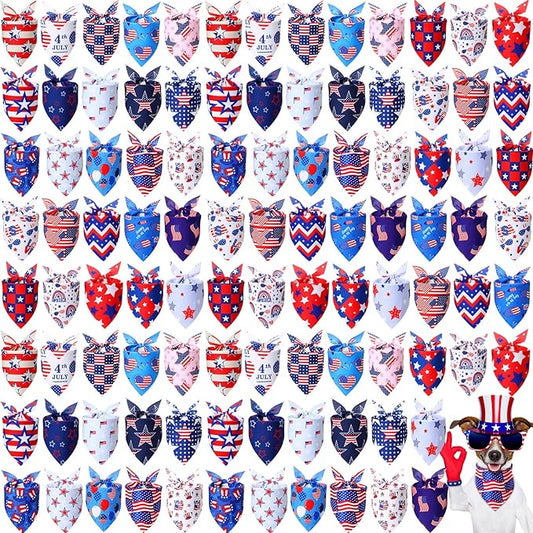 Sumind 100 Pieces Patriotic Dog Bandanas Bulk Bibs Triangle Scarf Star Bandanas for Dogs with Independence Day Patterns for Independence Day Pet Costume Accessories Decoration(Small)