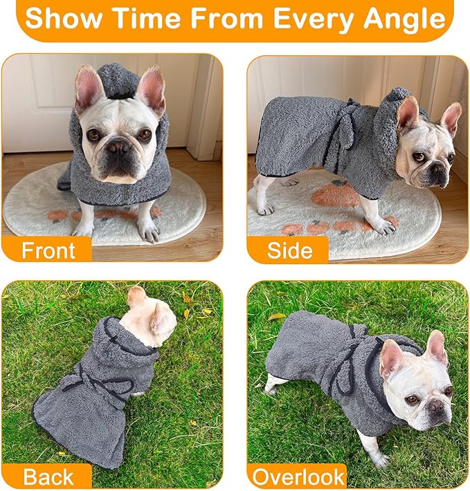 Bienbee Soft Dog Bathrobe,Super Absorbent & Quick-Drying Dog Robe with Hood, Cozy Drying Coat for After Bath, Grey XL