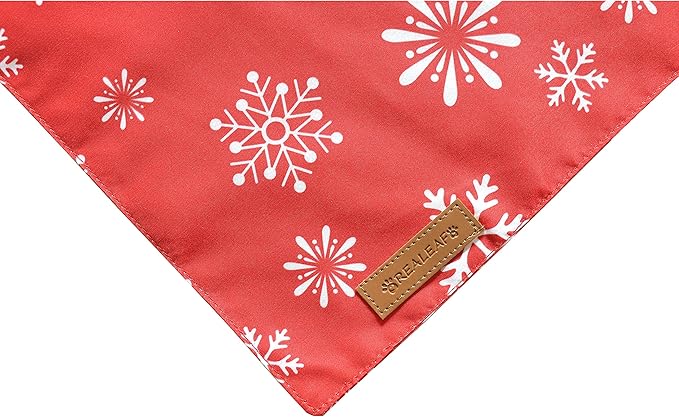 Realeaf Christmas Dog Bandanas 2 Pack, Snowflake and Dot Bandana, Reversible Triangle Scarves for Dogs Cats Pets, Premium Durable Fabric, Adjustable Fit, Multiple Sizes Offered (Small)