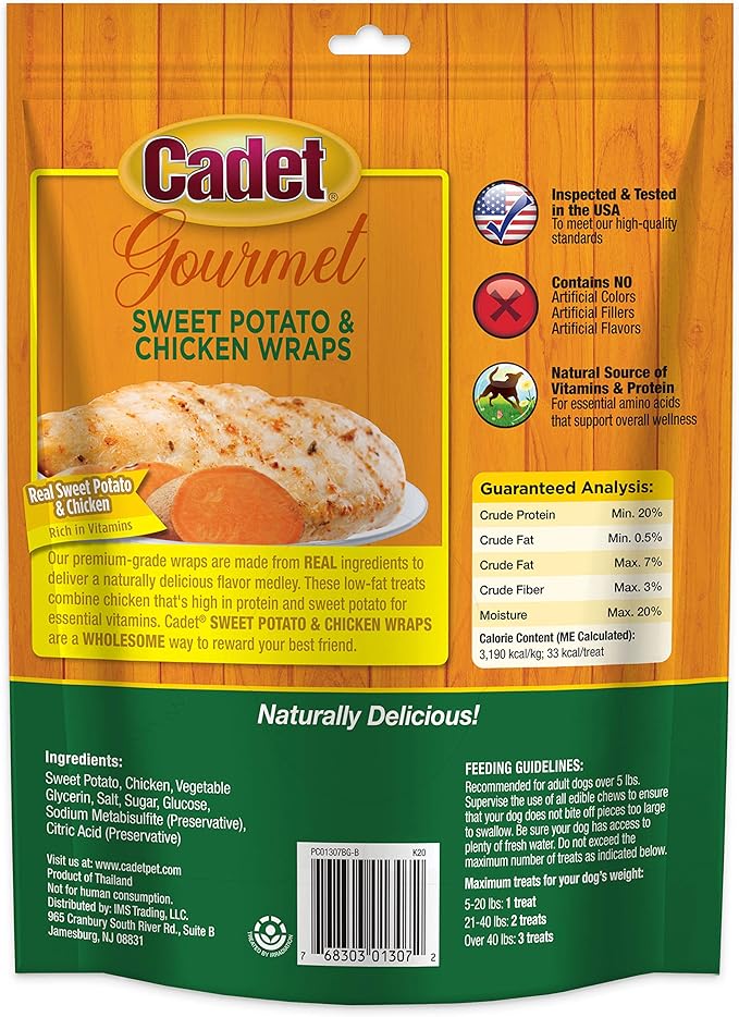 Cadet Gourmet Sweet Potato & Chicken Wraps Limited-Ingredient Dog Chews, Healthy and Natural Training Treats for Small and Large Dogs, 14 oz.