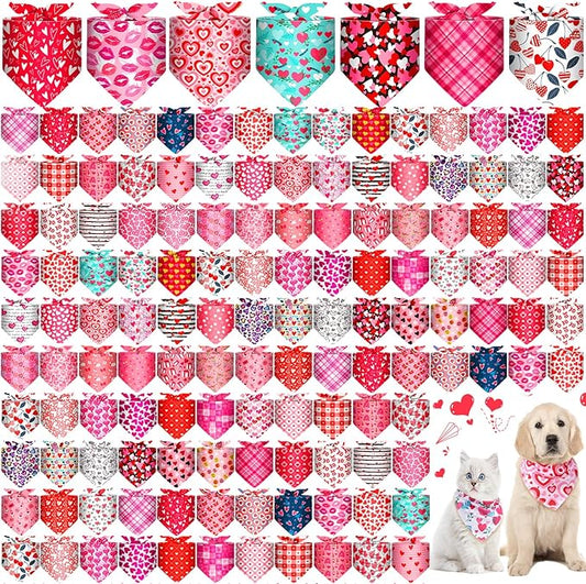 200 Pcs Dog Bandana Bulk Spring Summer Hawaii Pet Party Bandana Scarf Adjustable Puppy Kerchief Triangle Bibs Holiday Grooming Supplies for Small Medium Dogs Cat Costume Accessory Outfit(Heart)