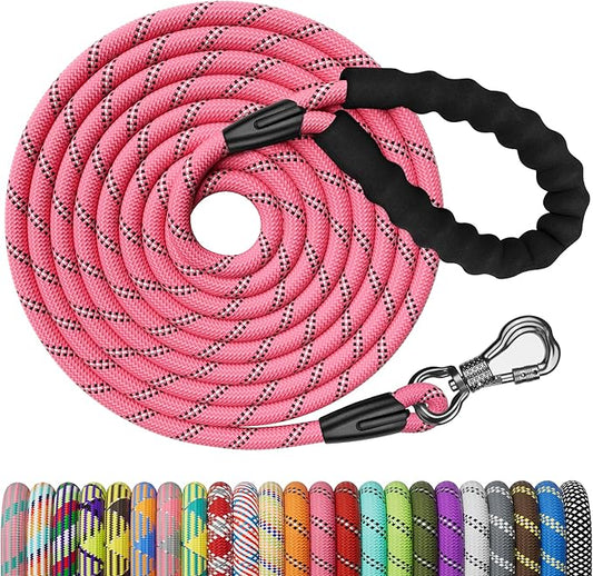 NTR Long Leash for Dog Training, 15FT Pink Dog Leashes for Large Breed with Swivel Lockable Hook and Padded Handle,Reflective Dog Check Cord for Walking,Hunting,Camping for Small Medium and Large Dog
