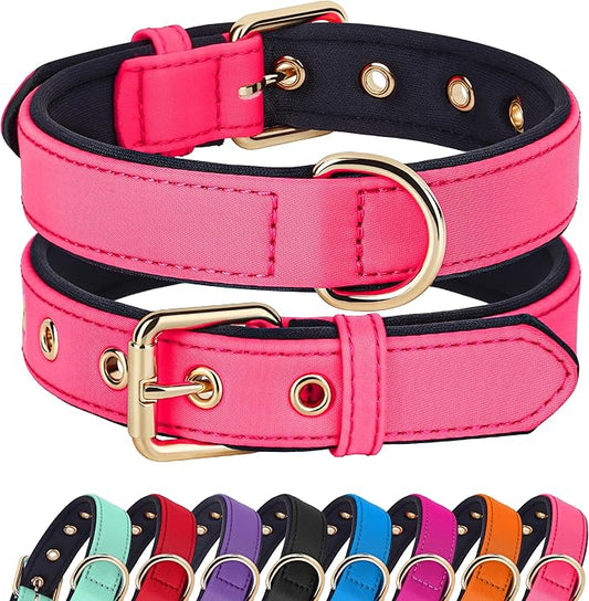Didog Soft Padded Dog Collars for Medium Dogs, Lightweight and Breathable Pink Dog Collar Waterproof with Metal Buckle, Pink, M