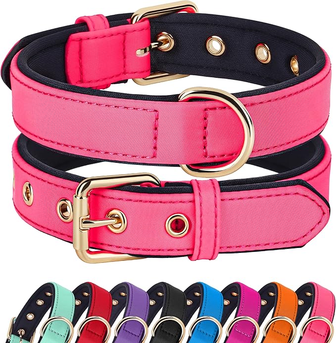 Didog Soft Padded Dog Collars for Medium Dogs, Lightweight and Breathable Pink Dog Collar Waterproof with Metal Buckle, Pink, L