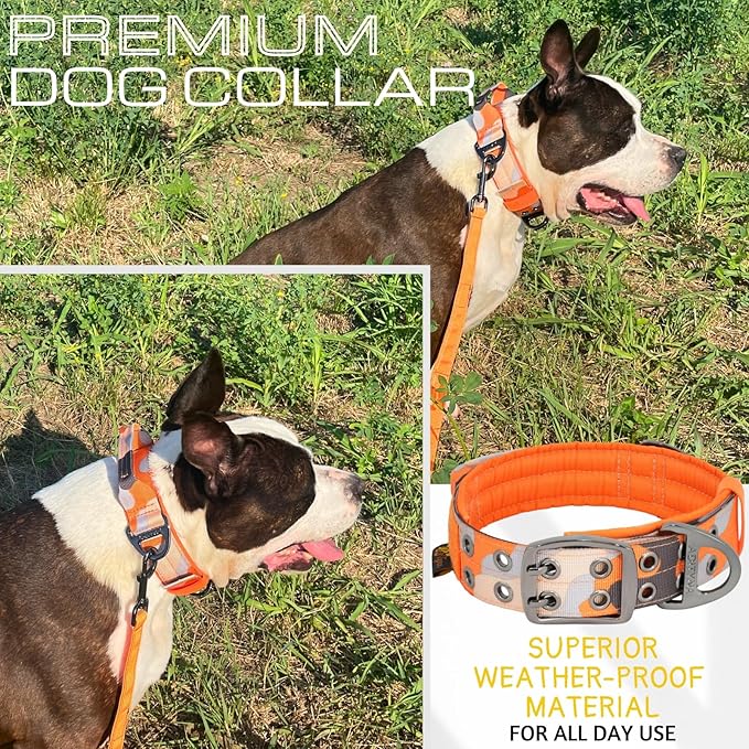 ADITYNA Heavy Duty Dog Collar for Extra-Large Dogs - Camo Orange Collar with Handle for Training, and Walking - Wide, Thick, Tactical, Soft Neoprene Padded
