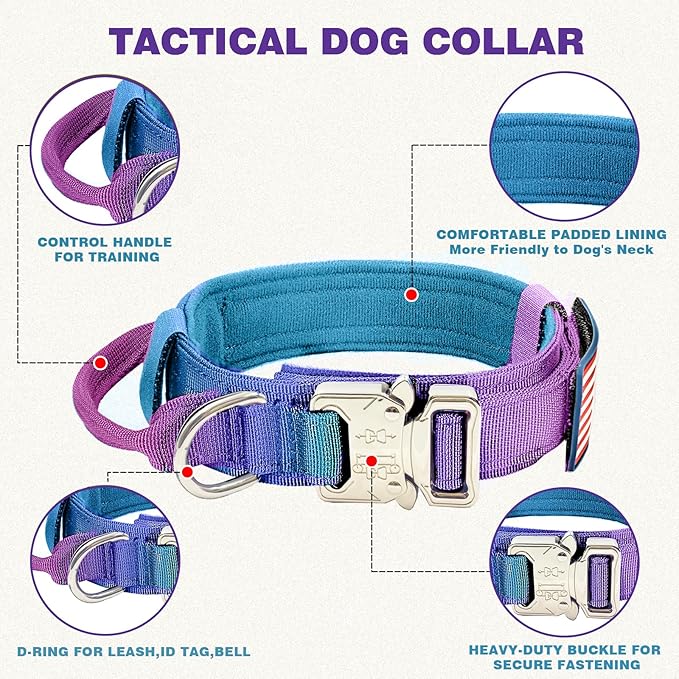 Tactical Dog Collar and Bungee Leash,Military Dog Collar & Leash Set with USA American Flag Adjustable K9 Collar with Heavy Duty Metal Buckle & Handle,with Patches and Airtags Case (Gradient, XL)